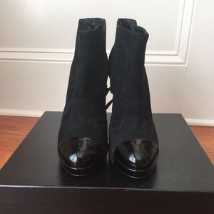 Chanel black suede&patent leather ankle bootie NIB